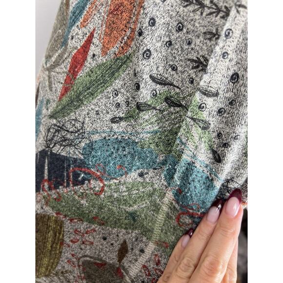 INOAH Abstract Print Half Sleeve Dress Size L Gray Swing Flare Art to Wear Large - Picture 13 of 13